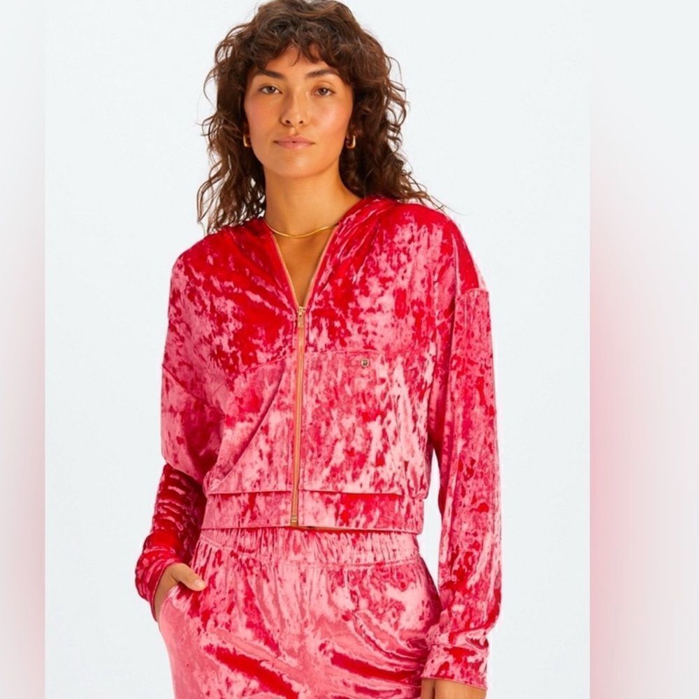 NWT- Fabletics- Crushed Velvet Velour Zip Up Hoodie, Size XL